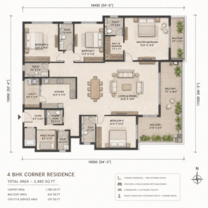 Nambiar Kannamangala 4 BHK apartment floor plan, 2,320–2,620 sq ft